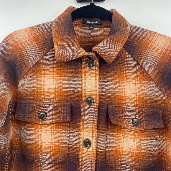 Madewell Flannel Shacket Plaid Shirt Jacket Button Down Saddle Brown Womens S - Picture 3 of 7